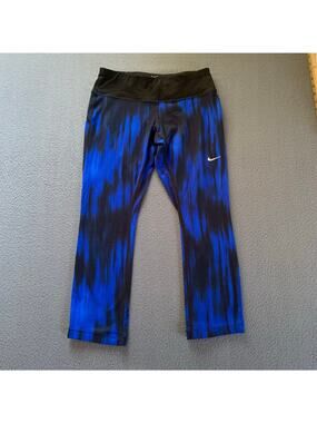 Nike Dri-Fit Blue & Black Capri Workout Pants Inner Drawstring Waistband